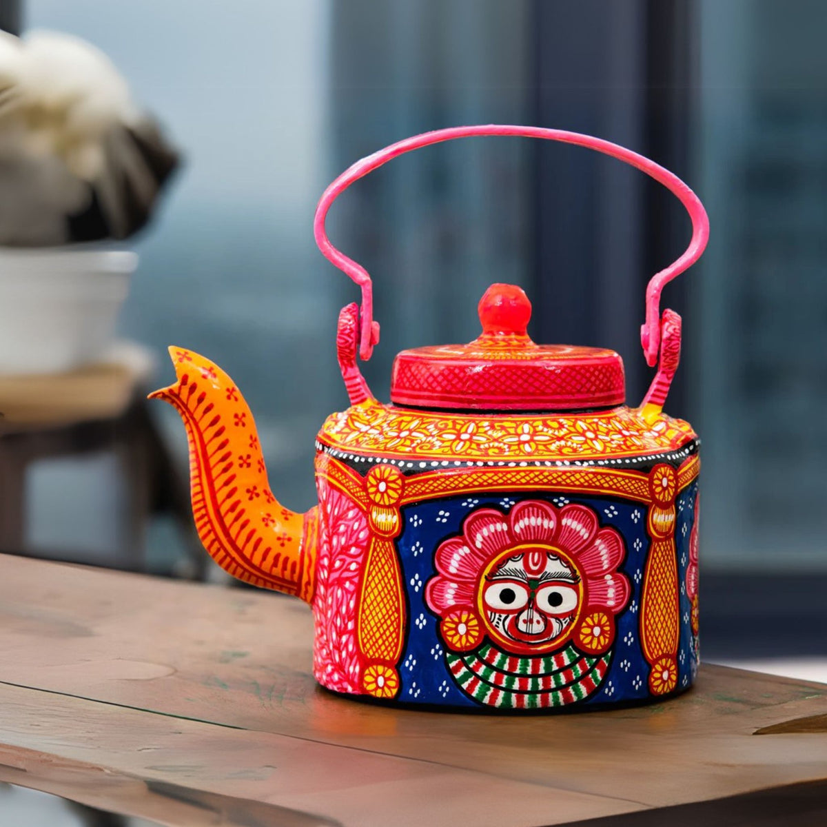 Hand Painted Kettle - Pattachitra (Orange)